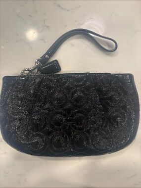 Coach Black Quilted Patent Wristlet Clutch